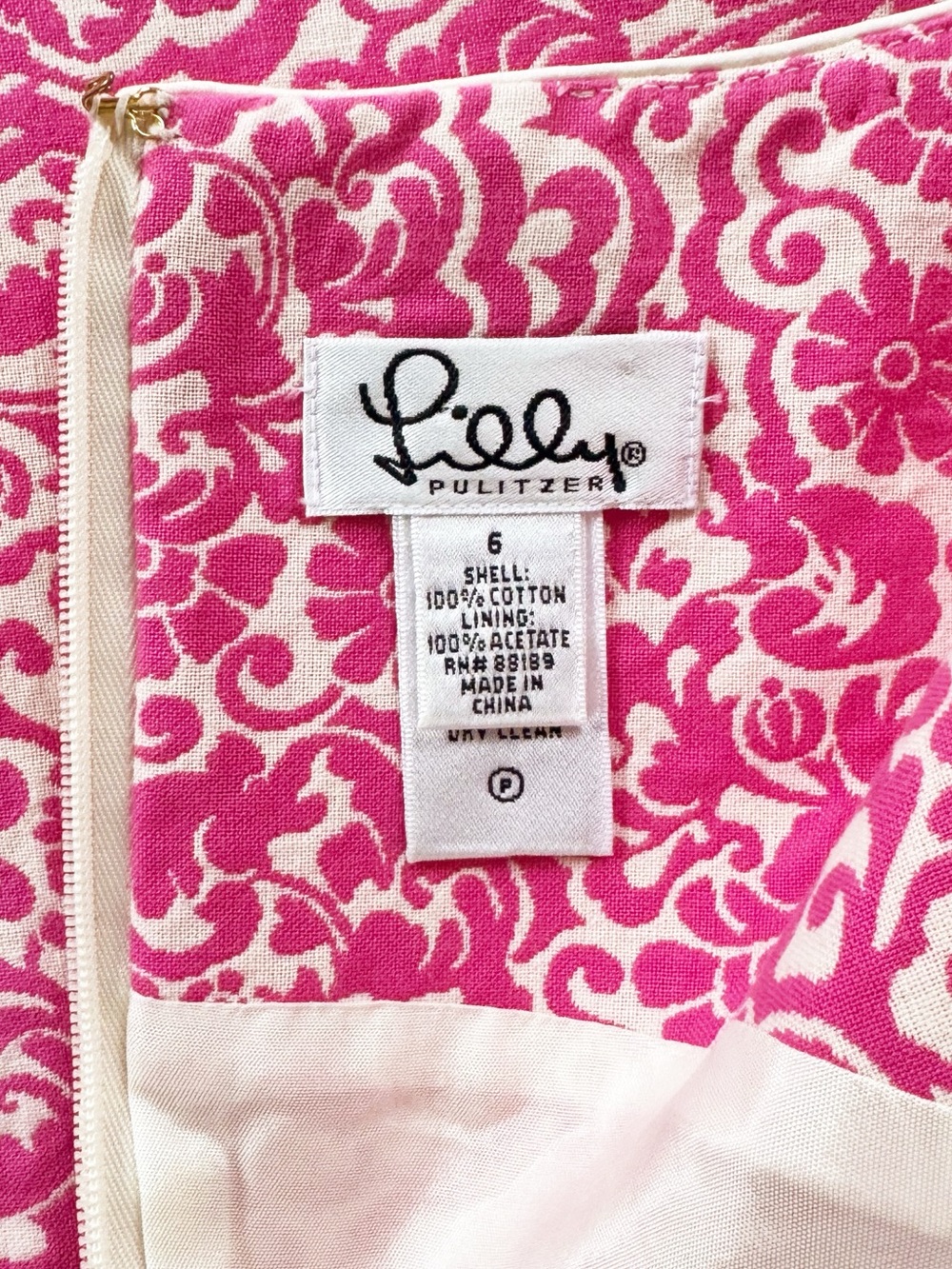 Lilly Pulitzer Pink Damask Classic Vintage Shift Dress with Scalloped Loop Hem - Picture 8 of 10